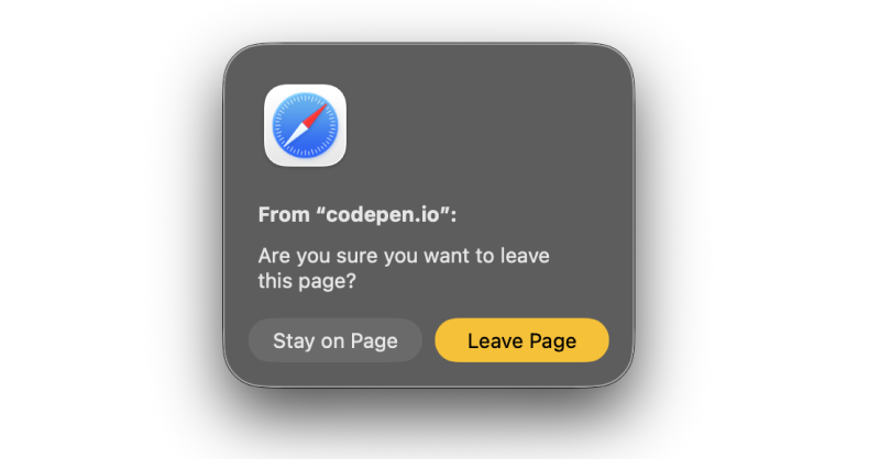 screenshot of a dialog featuring the text Leave site? Changes that you made may not be saved. There is a Cancel button and a Leave button
